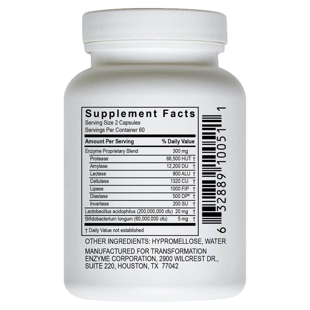 Enzyme supplement facts label.
