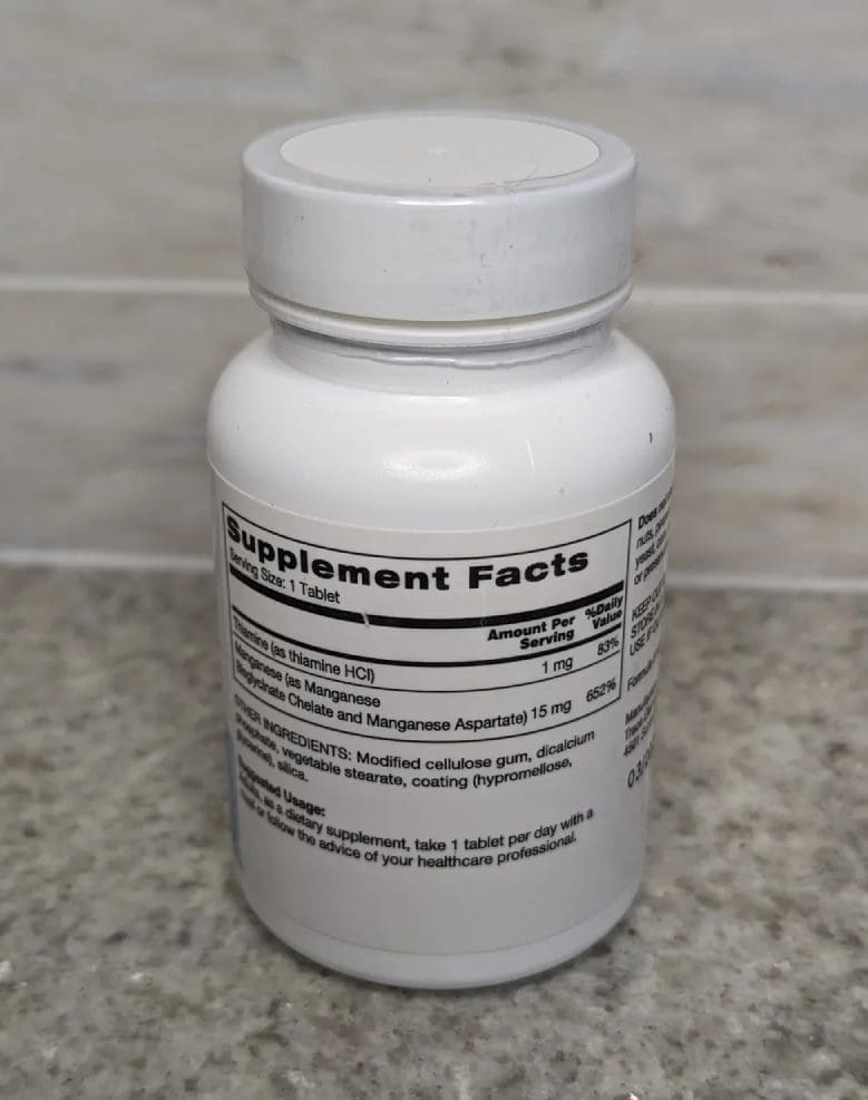 Manganese supplement bottle label.