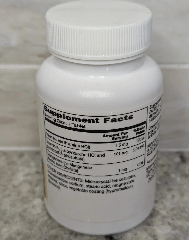 Supplement facts label on pill bottle.