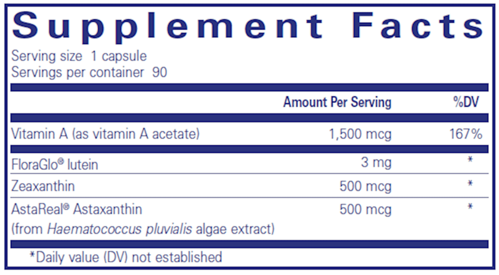 Supplement facts: Vitamin A, lutein, etc.