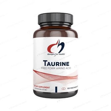 Here's an alt tag for the image: `Taurine supplement bottle, 120 vegetarian capsules`