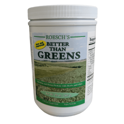 Roesch's Better Than Greens supplement jar.