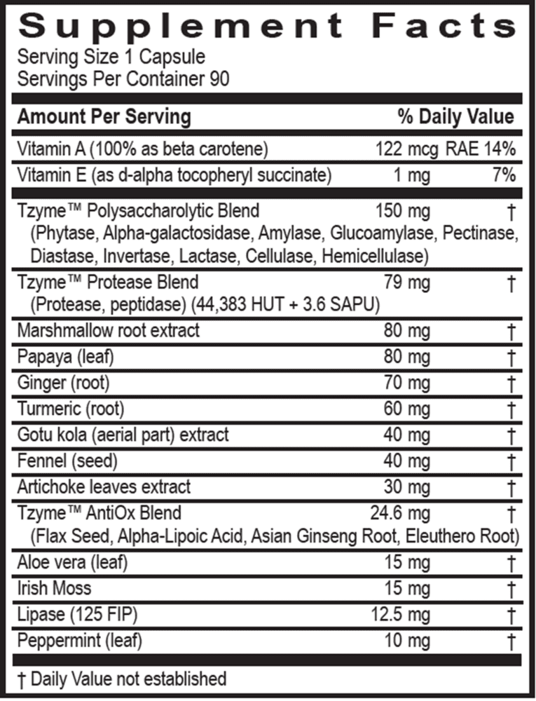 Supplement facts: vitamins, herbs, enzymes.